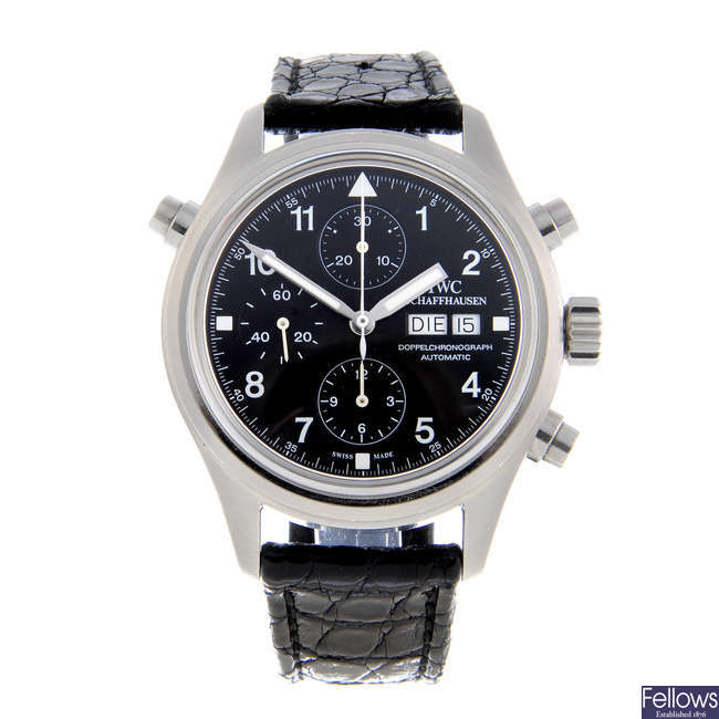 IWC - a gentleman's stainless steel Pilot's 'Double Chronograph' wrist watch.