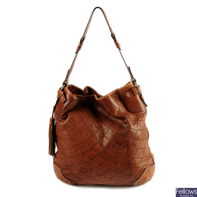 BALLY - a brown quilted leather handbag.