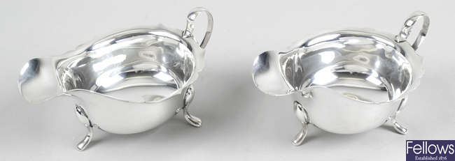 A pair of mid-20th century silver sauce boats. 