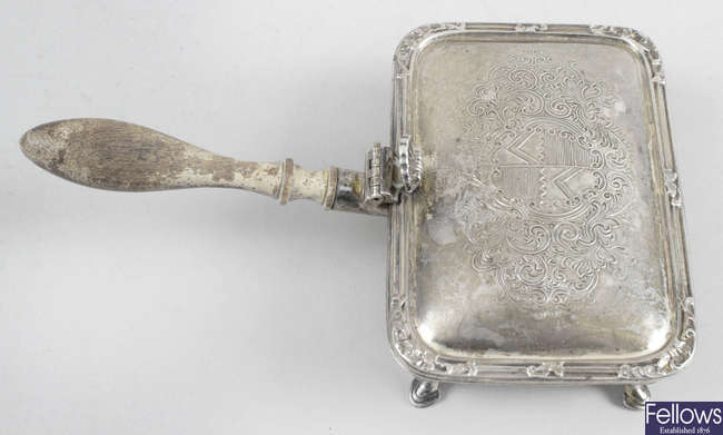 A mid-20th century small silver cheese toasting dish.