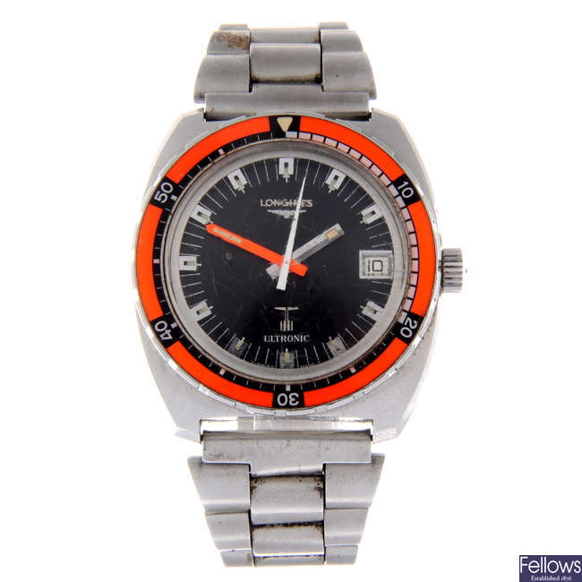 LONGINES - a gentleman's stainless steel Ultronic Diver's bracelet watch.