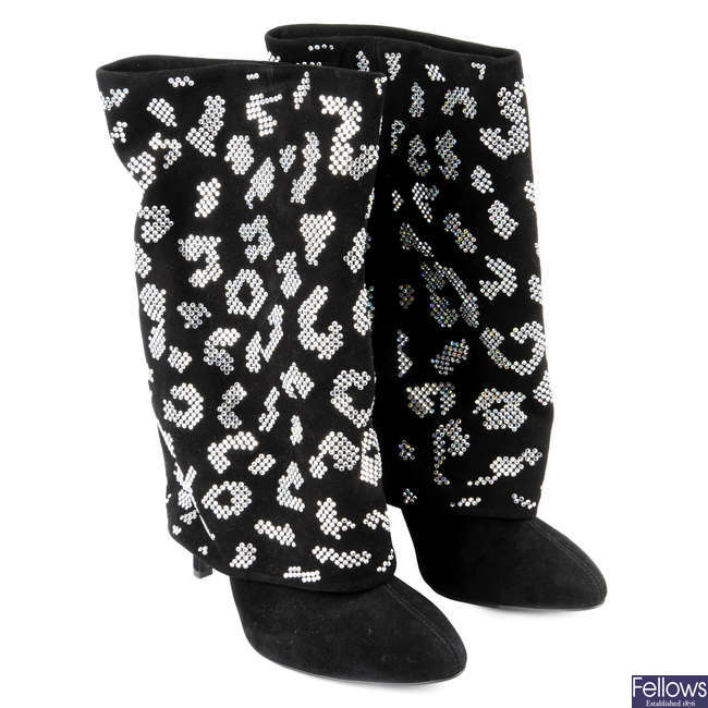 BALMAIN - a pair of black embellished suede Babette boots.