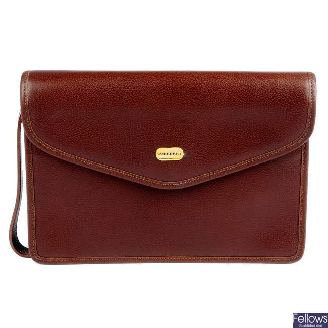 BURBERRY - a brown leather clutch. 