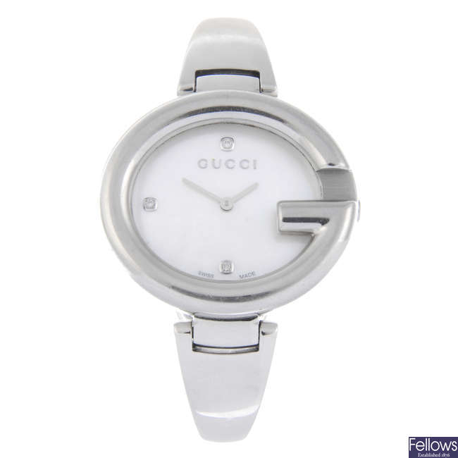 GUCCI - a lady's stainless steel Guccissima bracelet watch.
