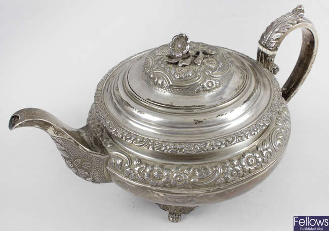 A George IV Scottish silver teapot. 