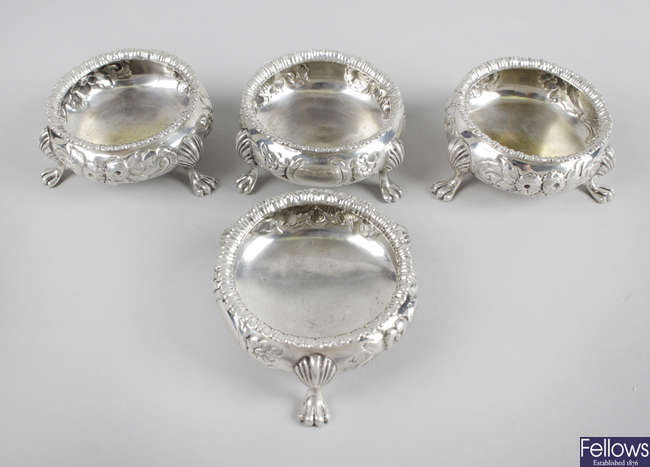 A set of four mid-Victorian silver open salts.