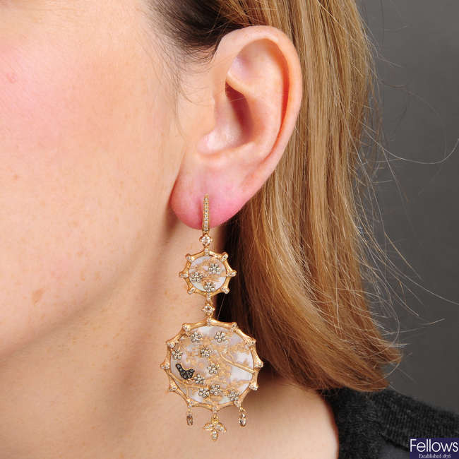 A pair of 18ct gold, diamond and mother-of-pearl 'Dream Catcher' earrings, by Anoushka.