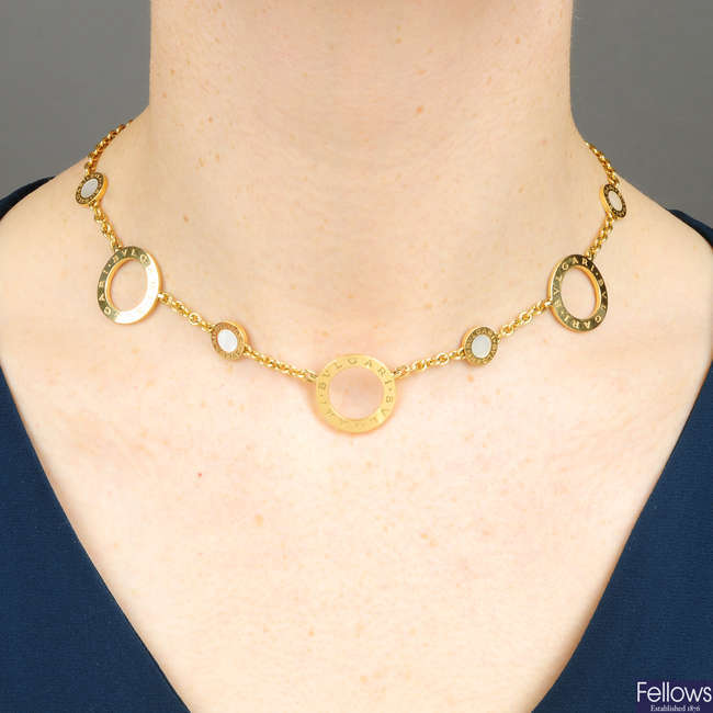 An 18ct gold mother-of-pearl 'Bulgari Bulgari' necklace, by Bulgari.