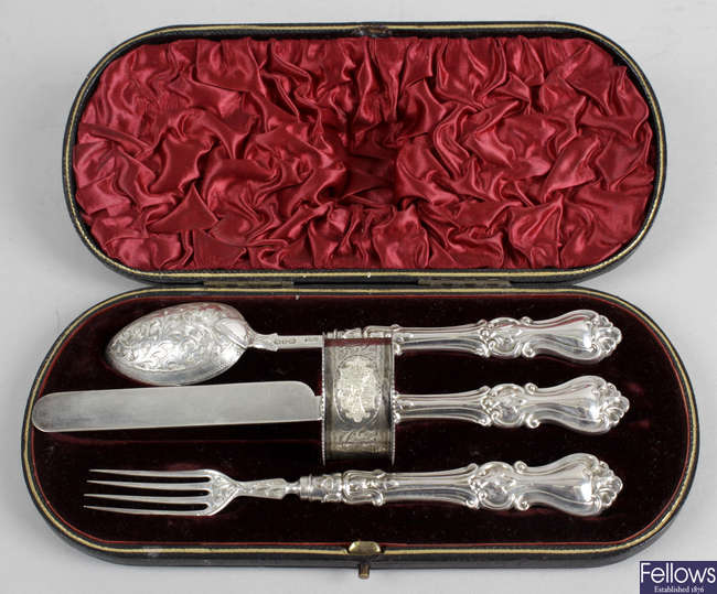 A cased late Victorian silver christening set.