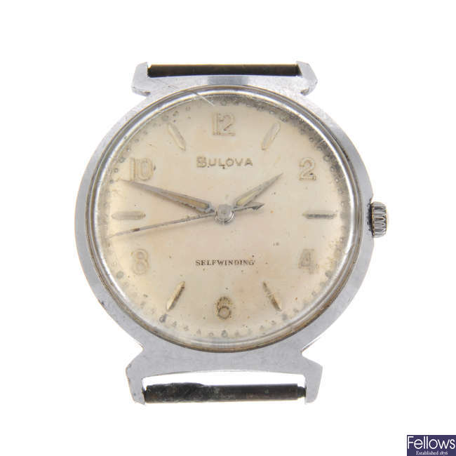 BULOVA - a gentleman's stainless steel watch head. Together with a gold filled Hamilton Secometer wirst watch.