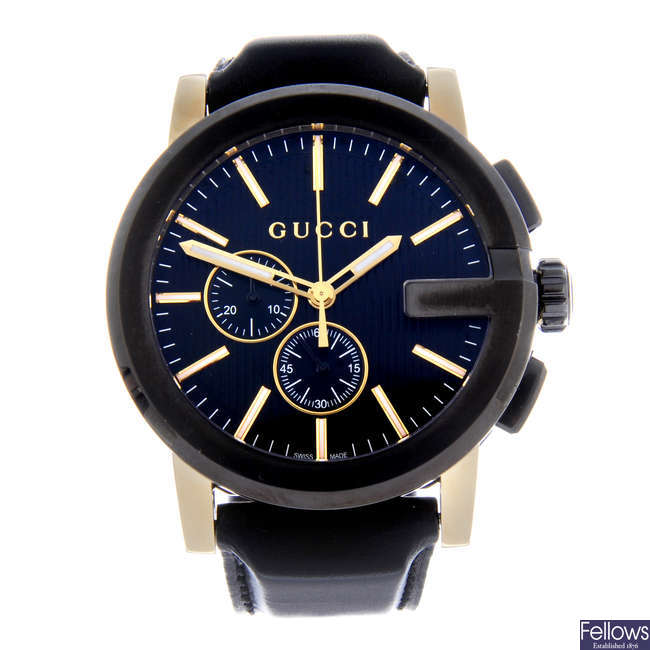 GUCCI - a gentleman's bi-colour G-Chrono chronograph wrist watch. Together with a similar gentleman's bi-colour G-Chrono chronograph wrist watch.