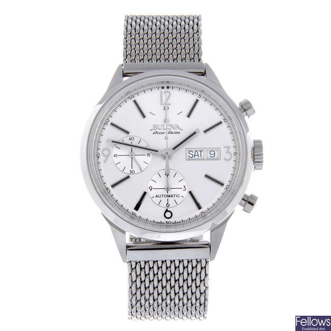 BULOVA - a gentleman's stainless steel Accu-Swiss chronograph bracelet watch.