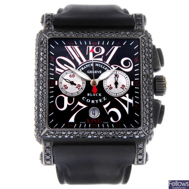 FRANCK MULLER - a gentleman's black diamond set PVD-coated stainless steel Black Cortez Conquistador chronograph wrist watch.
