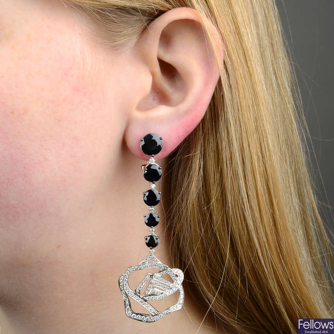 A pair of diamond and black gem earrings, by Gavello.