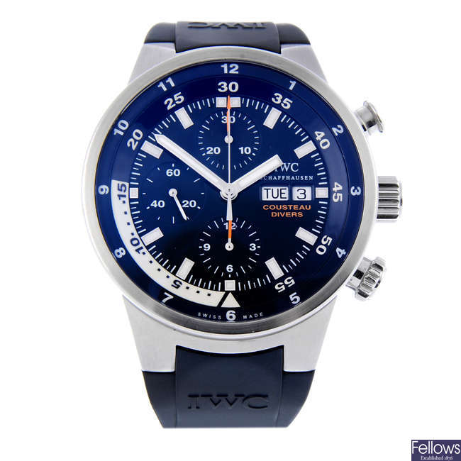 IWC - a gentleman's stainless steel Aquatimer Cousteau chronograph wrist watch.
