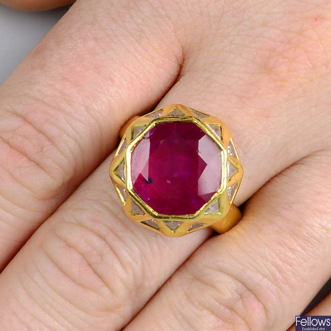 A ruby and diamond 'Sacred Shapes' ring, attributed to Jade Jagger.