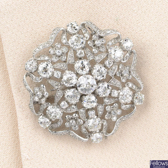 An old-cut and single-cut diamond openwork floral brooch.