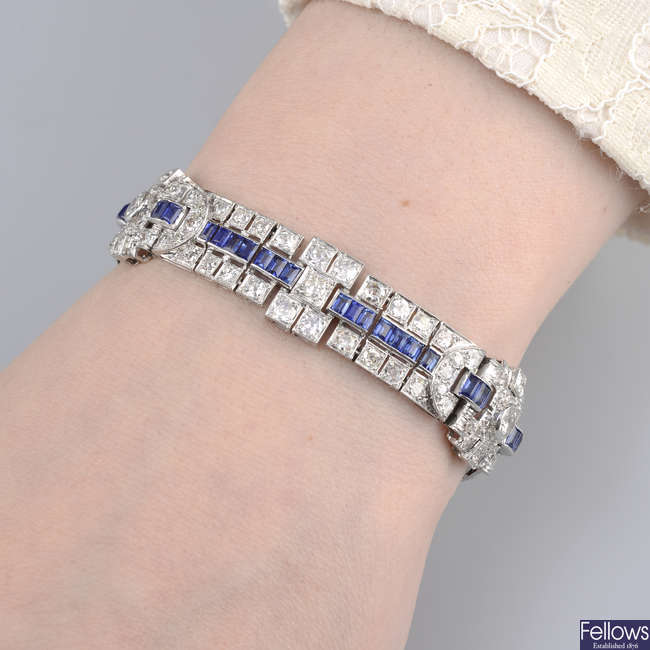 A mid 20th century sapphire and old-cut diamond bracelet.