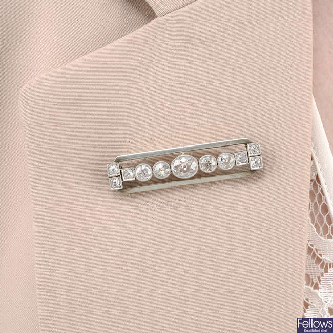 An Art Deco old-cut diamond bar brooch.