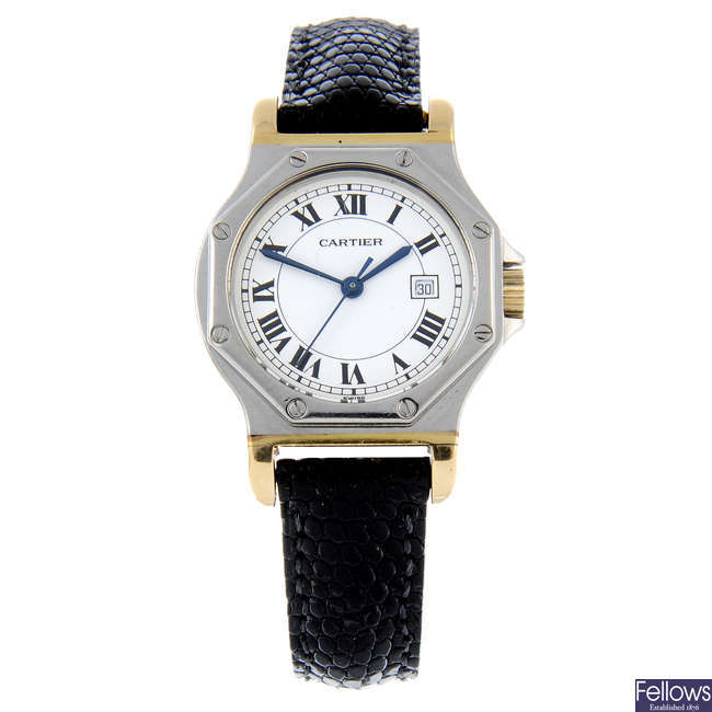 CARTIER - a lady's bi-colour Santos Octo wrist watch.