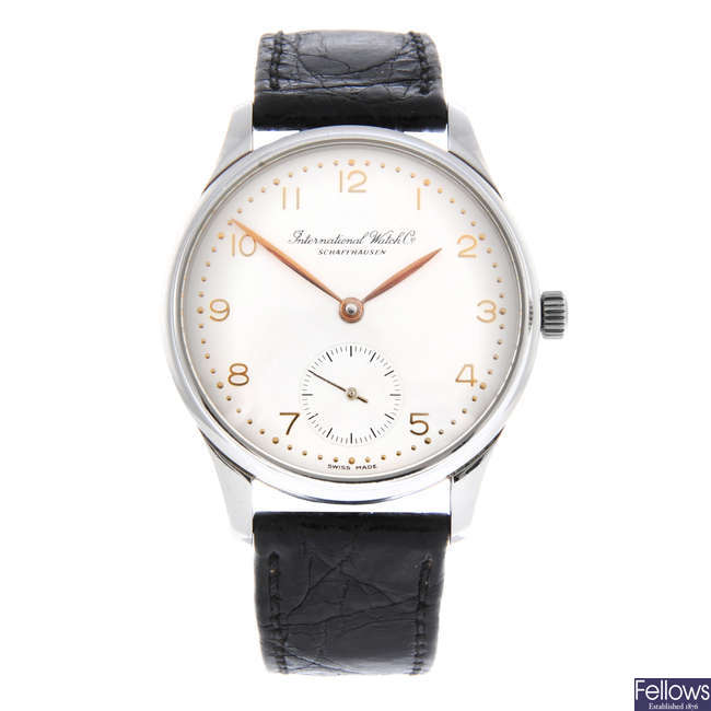 IWC - a gentleman's stainless steel Portuguese wrist watch.