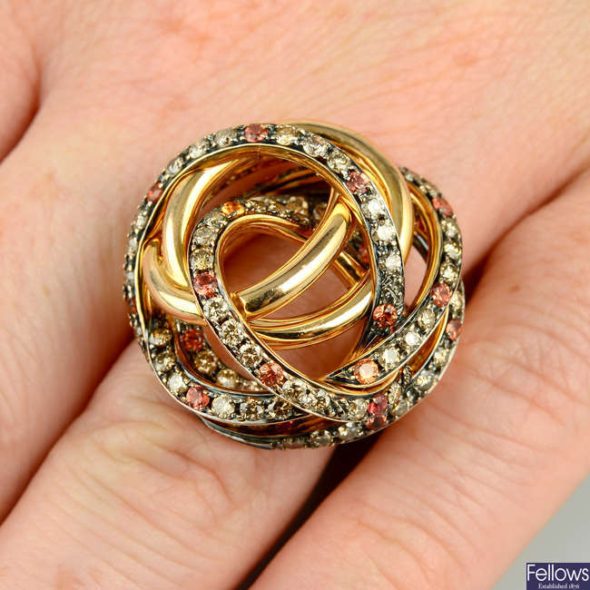 An 18ct gold 'coloured' diamond and orange sapphire 'Matassa' ring, by de Grisogono.