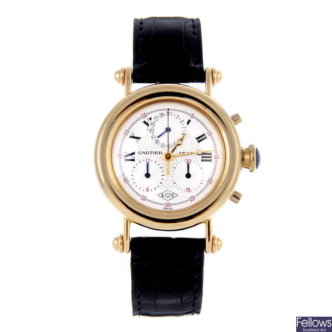 CARTIER - a mid-size 18ct yellow gold Diabolo chronograph wristwatch.