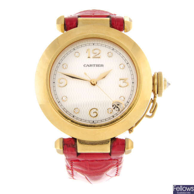 CARTIER - a lady's 18ct yellow gold Pasha wrist watch.