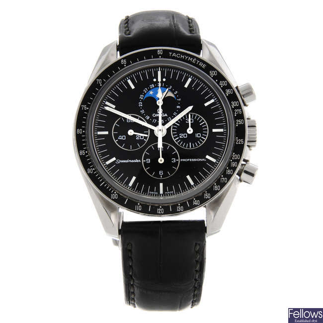 OMEGA - a gentleman's stainless steel Speedmaster professional moonphase chronograph wrist watch.