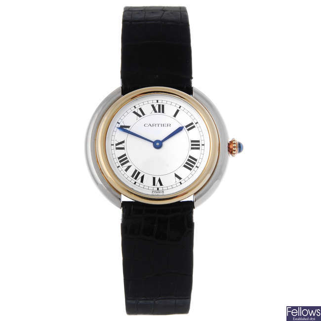 CARTIER - a mid-size white and yellow metal Paris Vendome Ronde wrist watch.