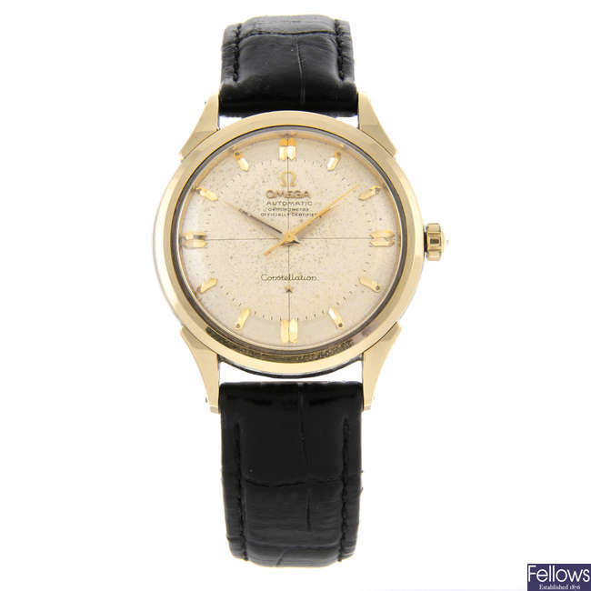 OMEGA - a gentleman's gold plated Constellation 'Pie-Pan' wrist watch.
