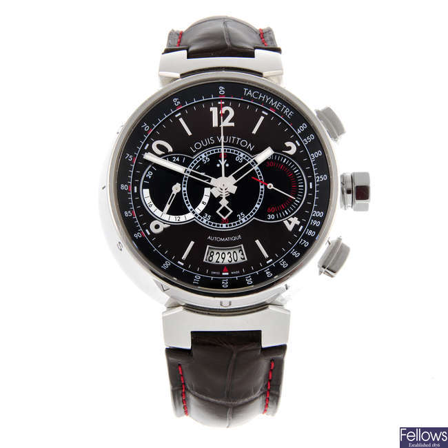 LOUIS VUITTON - a limited edition gentleman's stainless steel Tambour chronograph wrist watch.