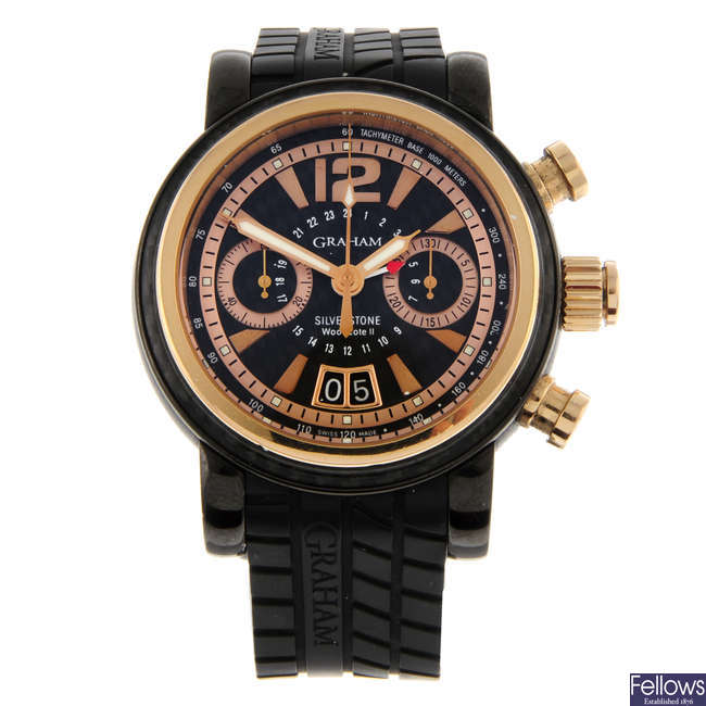 GRAHAM - a limited edition gentleman's bi-metal Silverstone Woodcote II GMT chronograph wrist watch.
