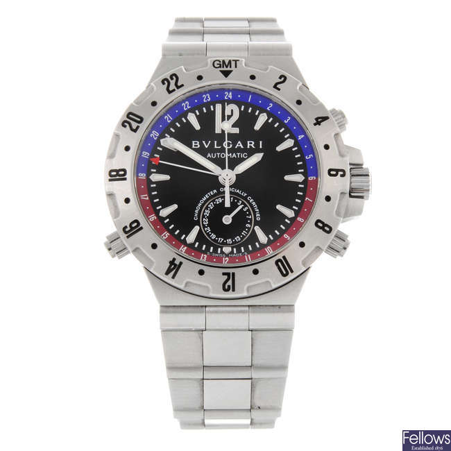 BULGARI - a gentleman's stainless steel Diagono GMT wrist watch.