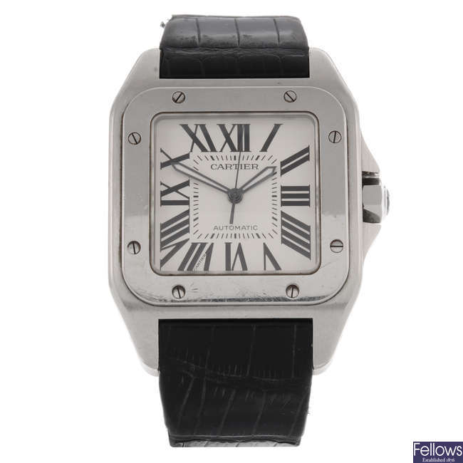 CARTIER - a gentleman's stainless steel Santos 100 wrist watch.