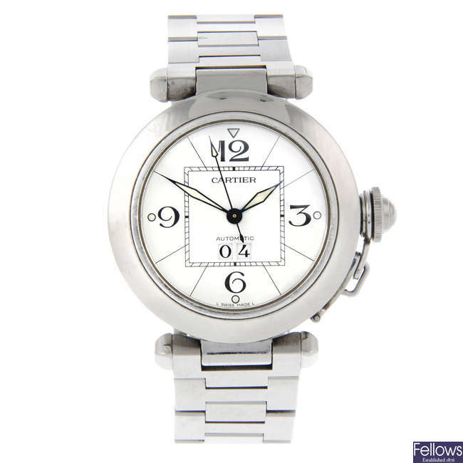 CARTIER - a mid-size stainless steel Pasha bracelet watch.