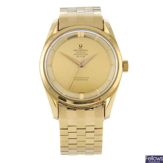 UNIVERSAL - a gentleman's 18ct yellow gold Polerouter bracelet watch.