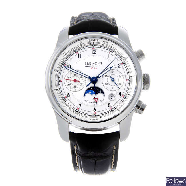 BREMONT - a limited edition gentleman's stainless steel '1918' chronograph wrist watch.