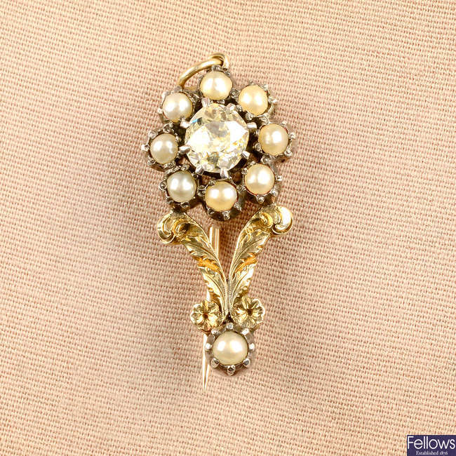 A late Georgian gold, old-cut diamond and split pearl 'Halley's Comet' brooch.