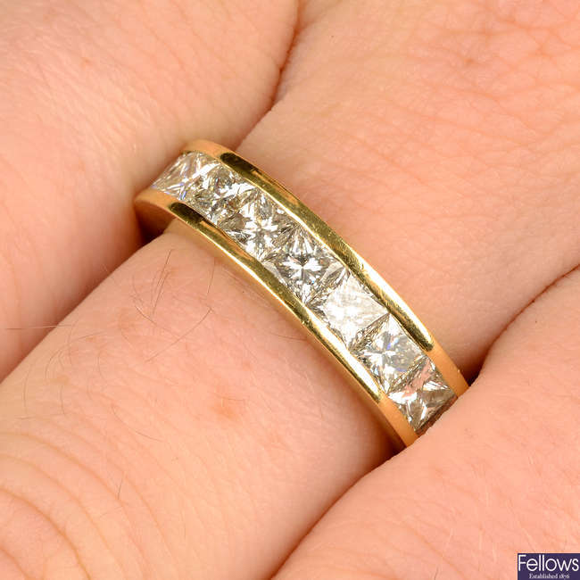 An 18ct gold square-shape diamond full eternity ring.