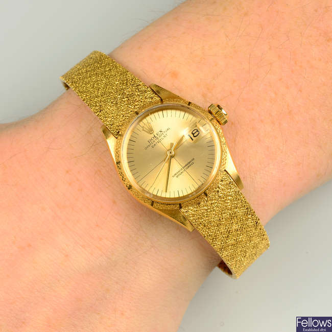 A lady's 1970s 18ct gold 'Oyster Perpetual Datejust' watch, by Omega.