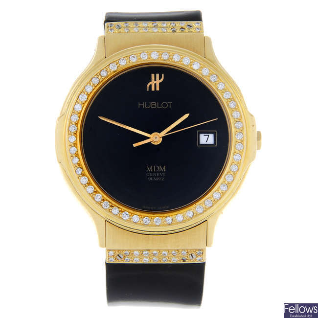 HUBLOT - a mid-size diamond set 18ct yellow gold MDM wrist watch.