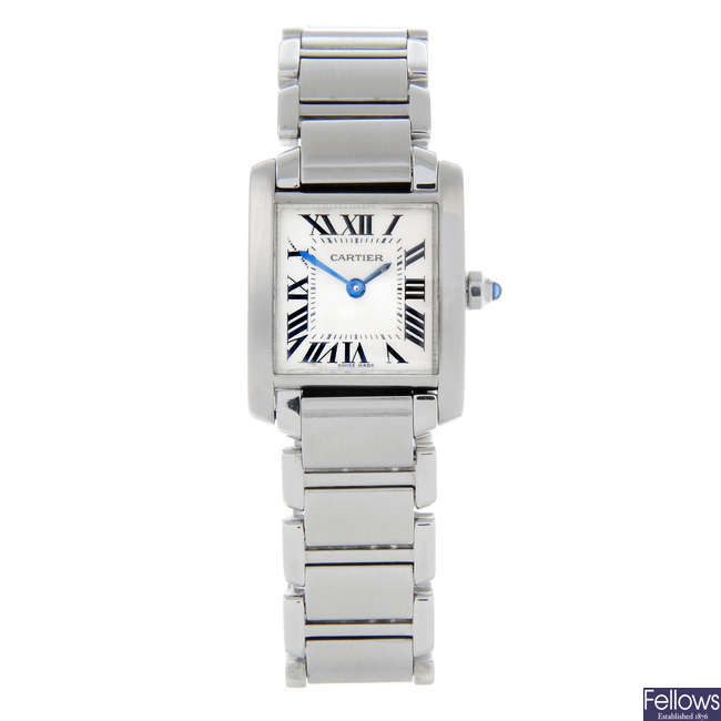 CARTIER - a lady's stainless steel Tank Francaise bracelet watch.