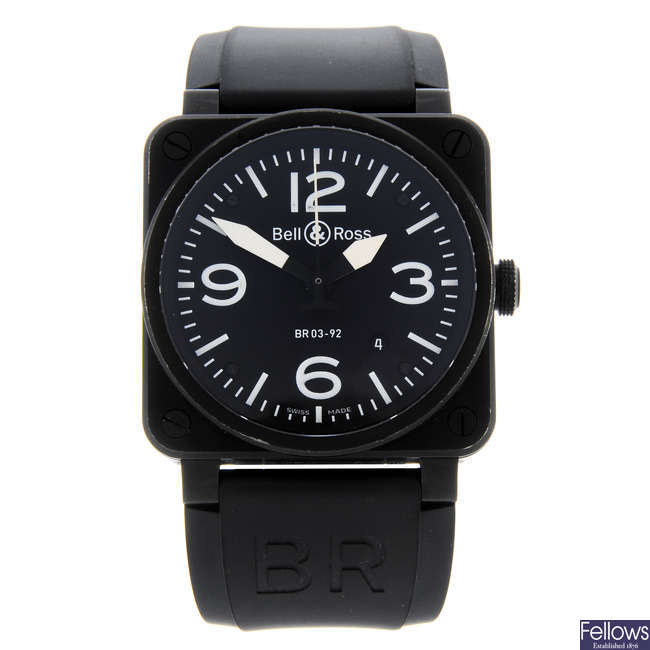BELL & ROSS - a gentleman's PVD-treated stainless steel BR03-92 wrist watch.