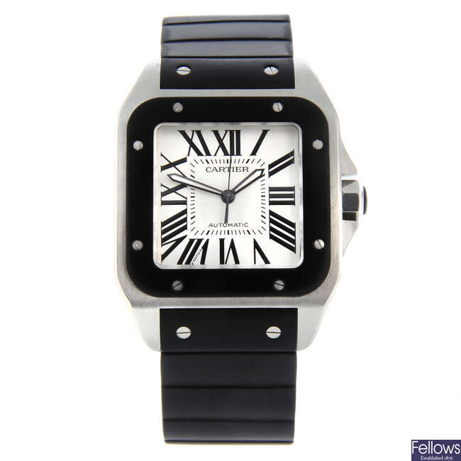CARTIER - a gentleman's stainless steel Santos 100 XL wrist watch.