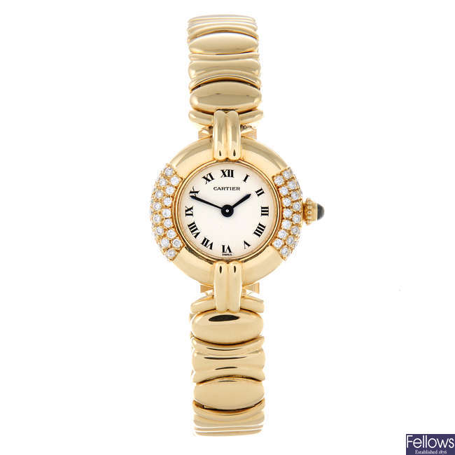 CARTIER - a lady's yellow metal Colisee bracelet watch.