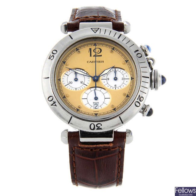 CARTIER - a gentleman's stainless steel Pasha chronograph wrist watch.