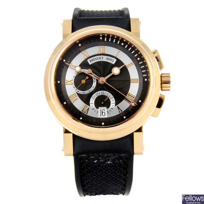 BREGUET - a gentleman's 18ct yellow gold Marine chronograph wrist watch.
