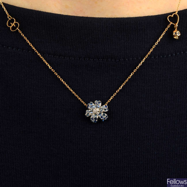 An 18ct gold sapphire and diamond 'Flora' necklace, by Gucci.