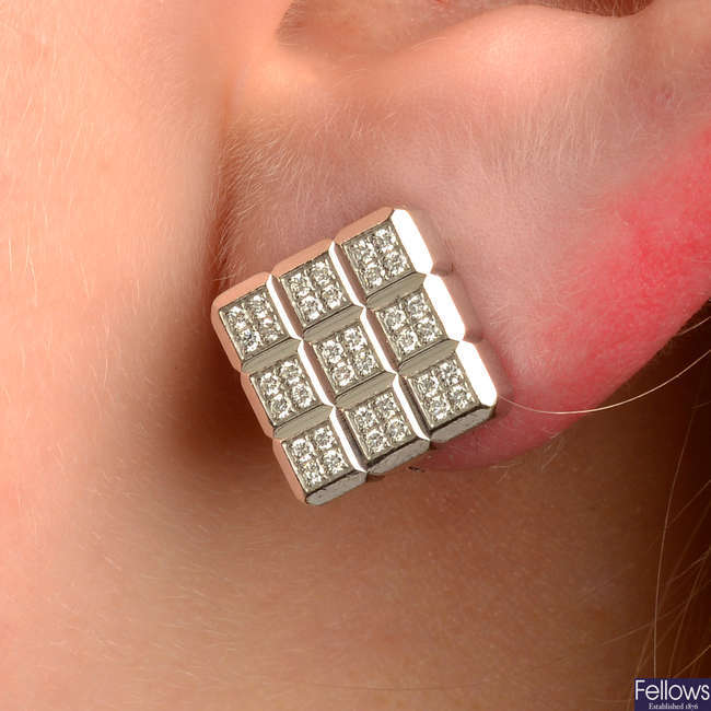 A pair of pavé-set diamond 'Ice Cube' earrings, by Chopard.